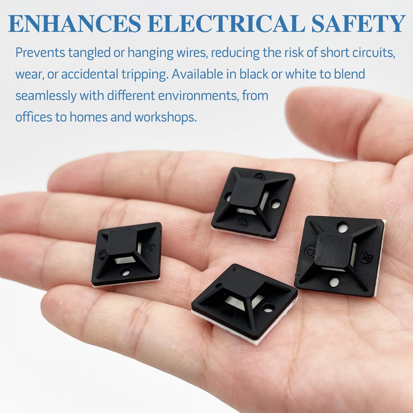 100-Pack Black Self-Adhesive Cable Zip Tie Mounts - Nylon Wire Clips and Anchor Holders for Cord Management in Home, Car & Office