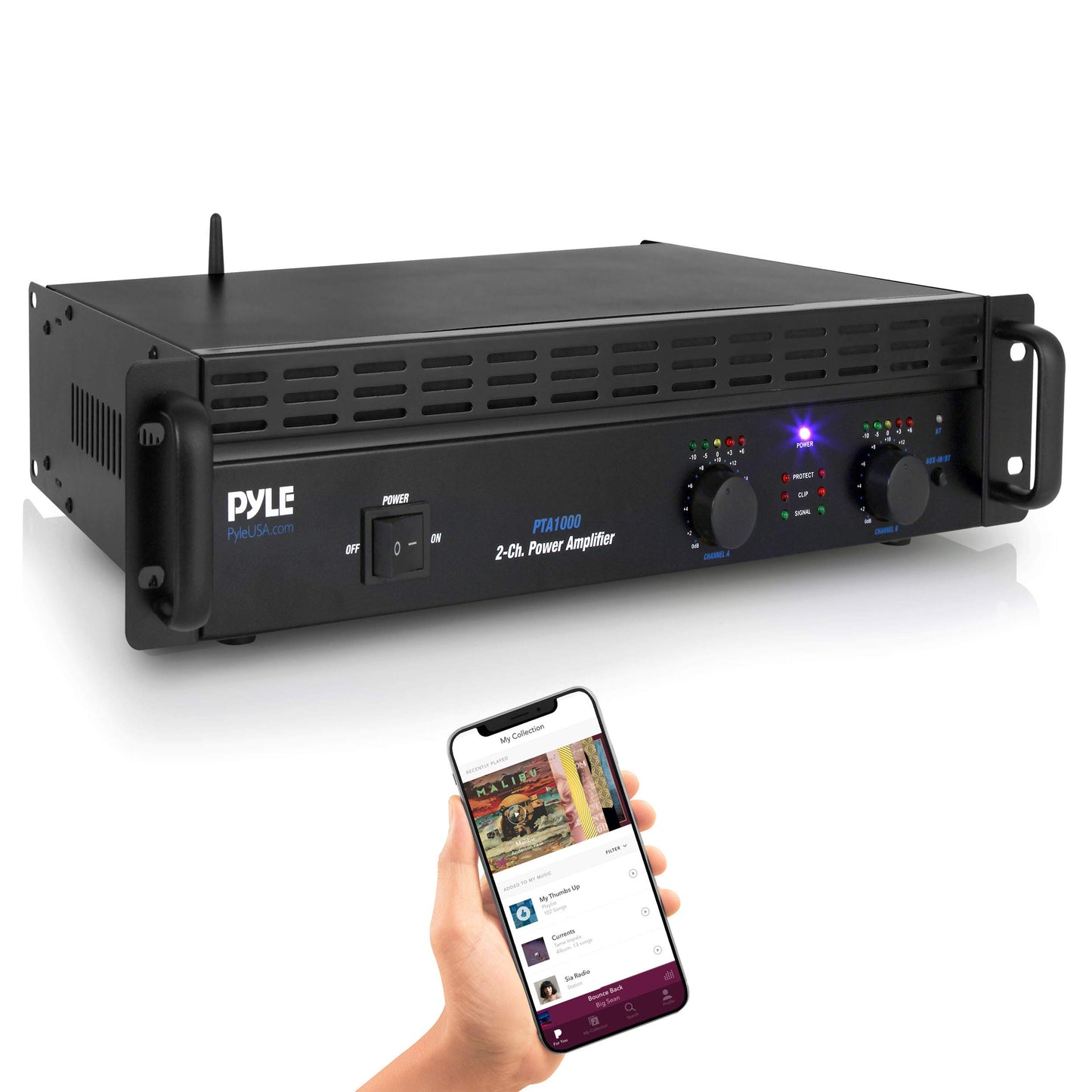 Pyle Professional Audio Bluetooth Power Amplifier - 2-Channel Rack Mount Bridgeable, LED Indicators, Shockproof Binding Posts, Cooling Fans 1000 Watt