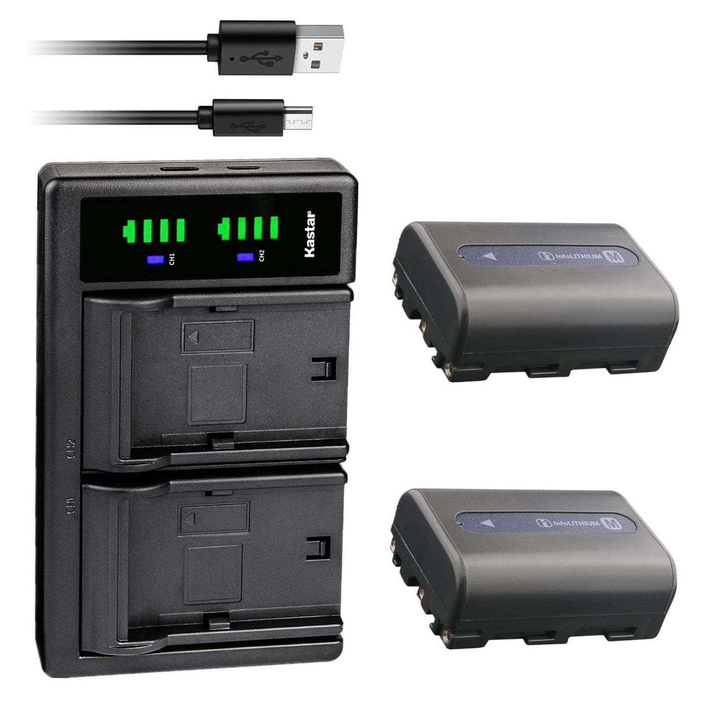 Kastar 2-Pack Battery + LTD2 Dual USB Charger for NP-FM50 NP-FM30 NP-FM51 NP-QM50 NP-QM51 NP-FM55H and Sony CCD-FRV DCR-PC DCR-TRV DCR-DVD DSR-PDX GV