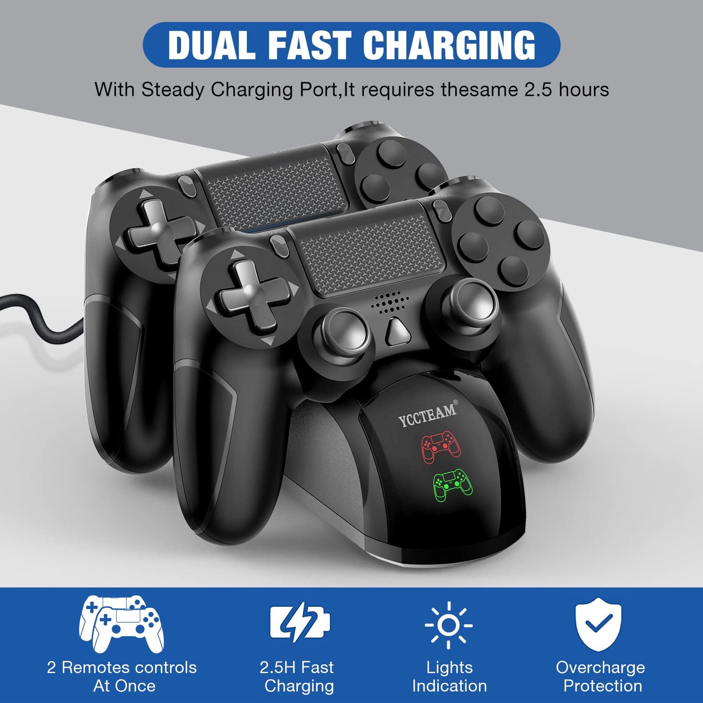 P4 Controller Charger Dock Station, 1.8 Hrs Fast Charging for P4 Charging Station, Charging Station with LED Indicator Charge Chip, Dual USB PS4