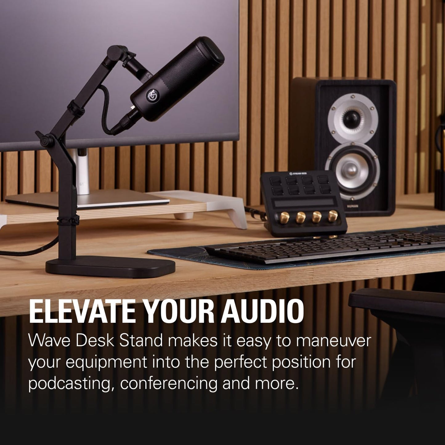 Elgato Wave Desk Stand - Adjustable Mounting Arm for Microphones, Works, HyperX, Rode, Fifine, Shure and More Mics, Compatible 1/4, 3/8 & 5/8 Thread