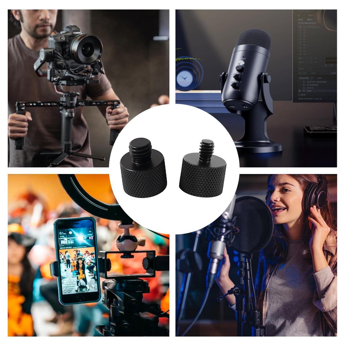 Threaded Tripod Screw Adapter Double Head Stud Standard Mounting Thread Converter 1/4" Male to 3/8" Female Adapter Set for Camera Cage Mount Light