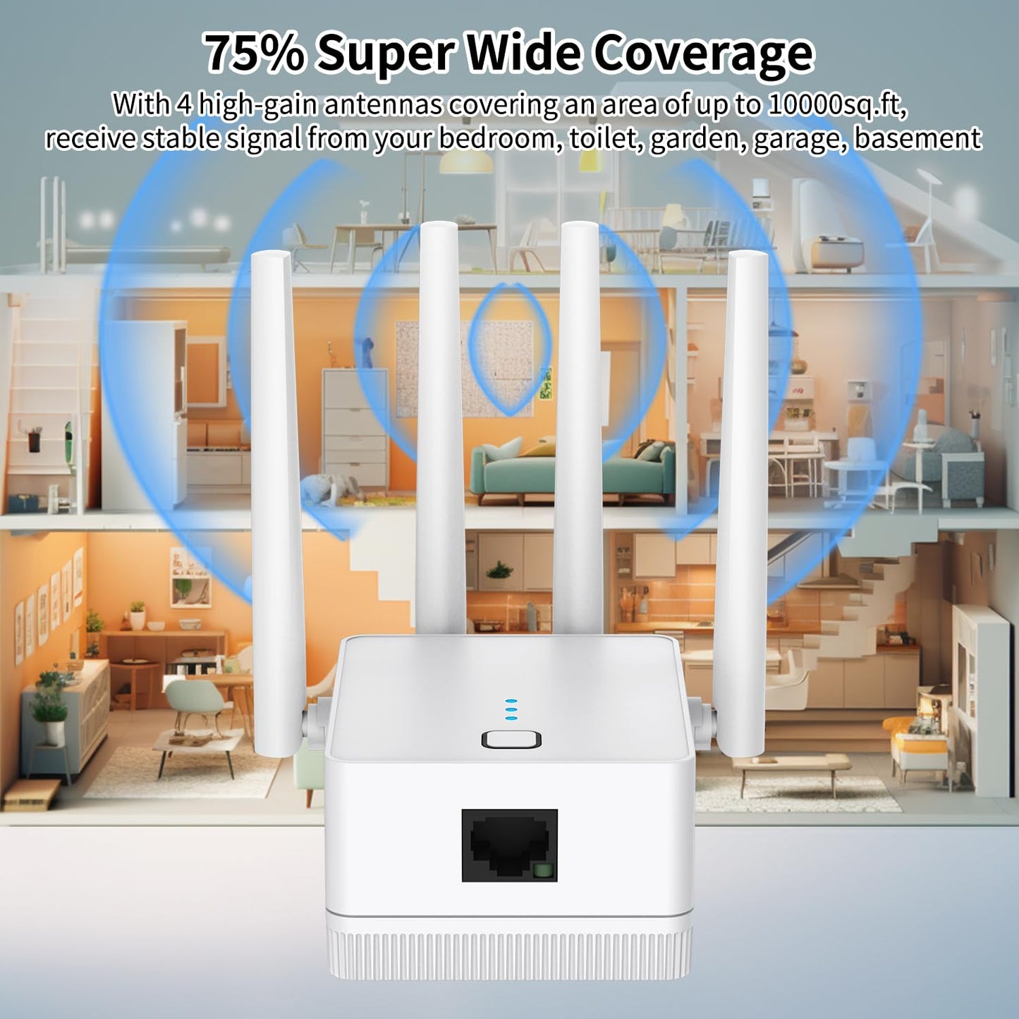 WiFi Extender, 2026 Fastest WiFi Booster 1200Mbps Dual Band (5GHz/2.4GHz) WiFi Extenders Signal Booster for Home, WiFi Repeater with Ethernet Port