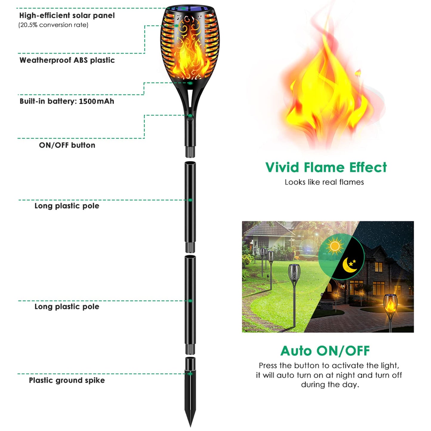 TomCare Solar Lights Outdoor 99 LED Higher & Larger Flickering Flame Solar Torch Lights 43" Waterproof Outdoor Lighting Solar Powered Pathway Walkway
