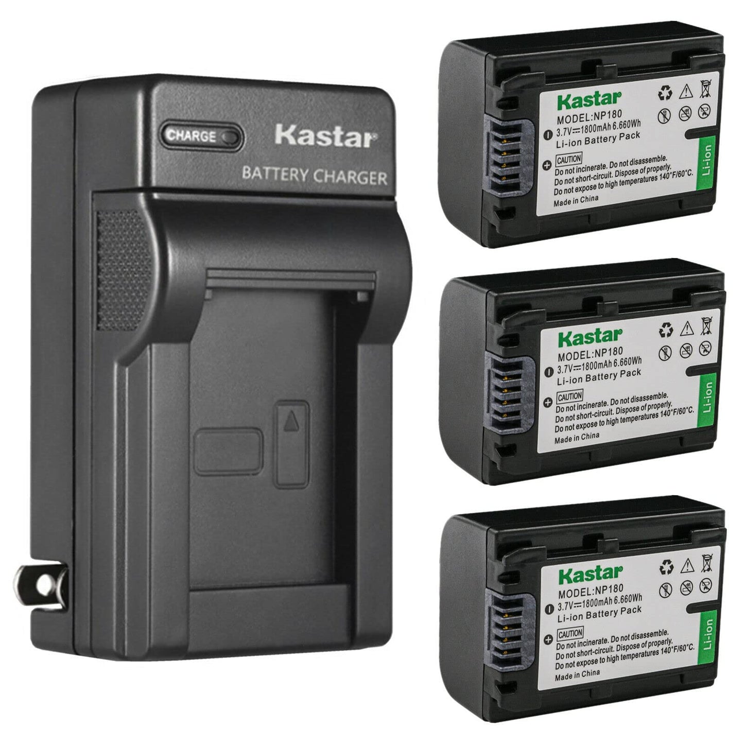Kastar 3-Pack NP-180 Battery and AC Wall Charger Replacement for Minolta MN2K50NV 2.7K Quad HD /48MP, MN4K25NV 4K Ultra HD, MN4K20NV 4K Ultra HD
