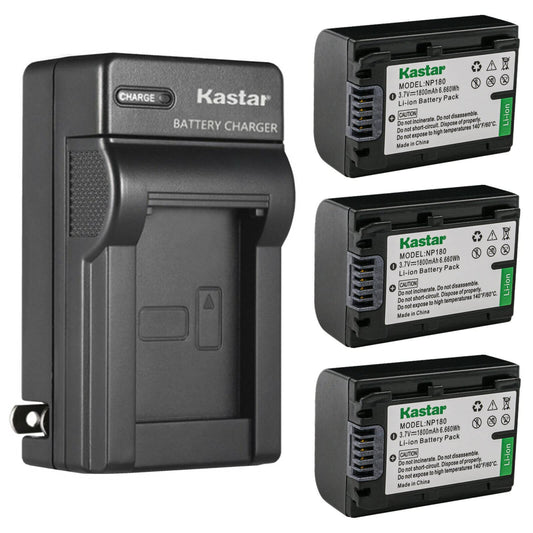 Kastar 3-Pack NP-180 Battery and AC Wall Charger Replacement for Minolta MN2K50NV 2.7K Quad HD /48MP, MN4K25NV 4K Ultra HD, MN4K20NV 4K Ultra HD