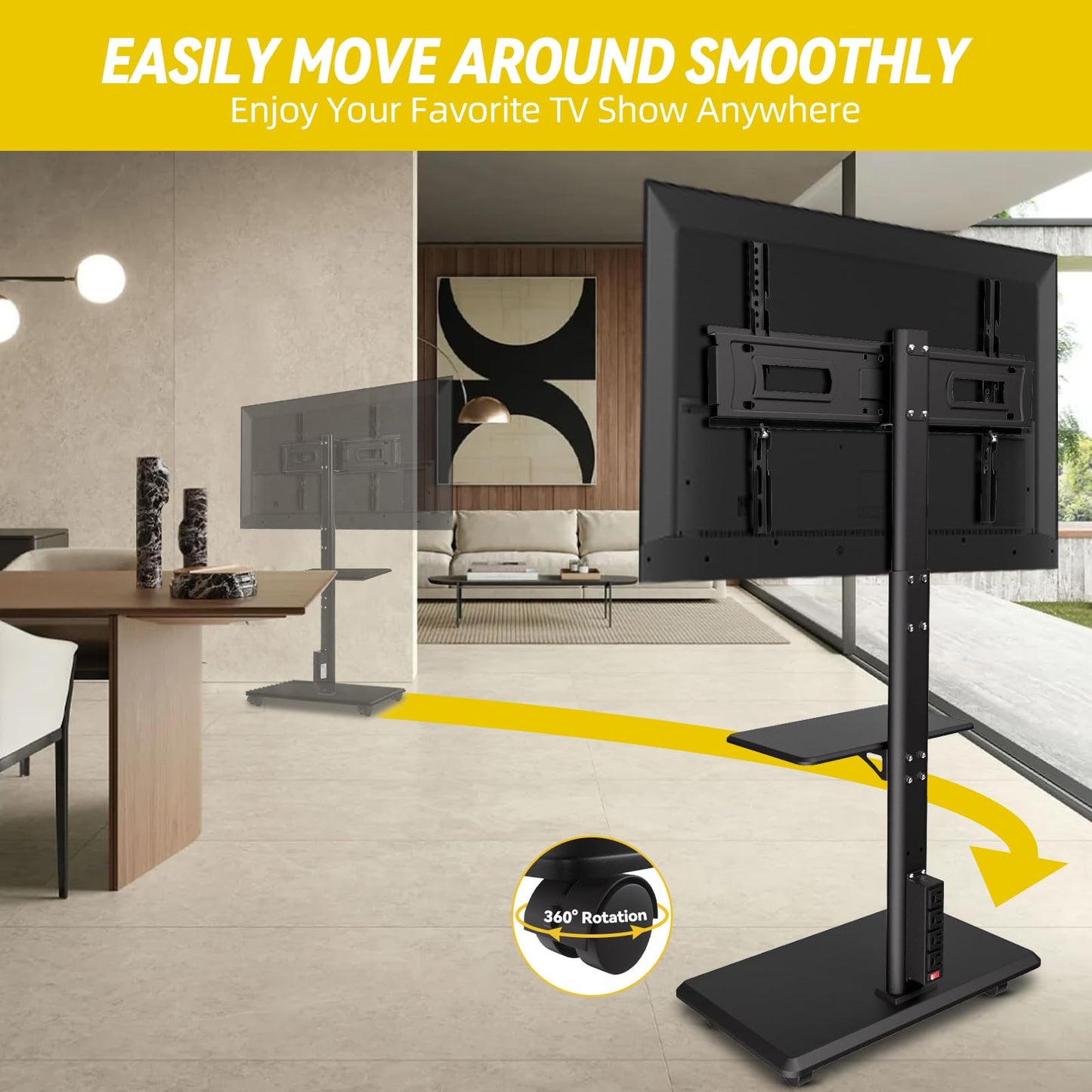 FAHKNS Mobile TV Stand with Power Outlet, Rolling TV Cart on Wheels, Mobile TV Cart for 32-70 inch TVs up to 88 lbs, Height Adjustable Portable TV