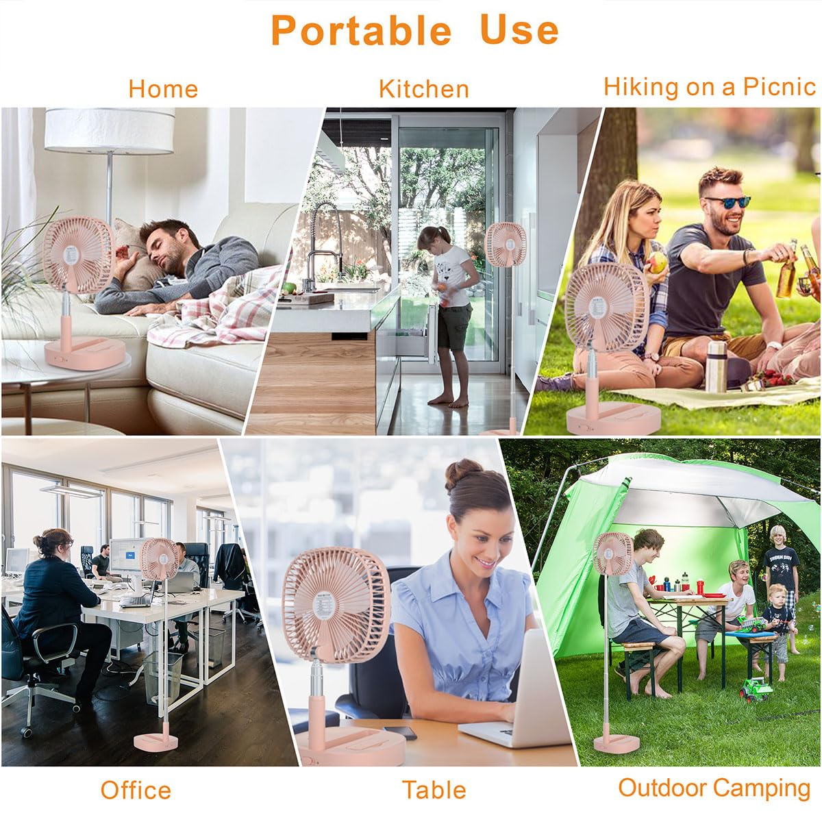Magesh Portable Pedestal Fan - Foldaway Standing Fan Foldable Desk Fan, Use 7200Mah Rechargeable Battery, Remote Control Telescopic 4 Speed Quiet