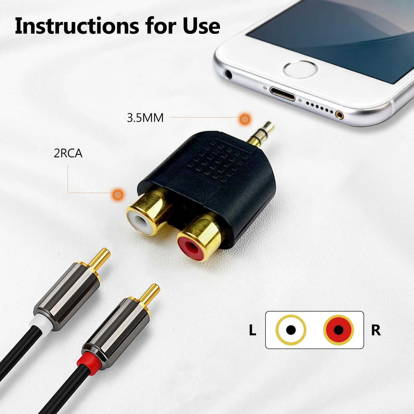 Brvlsoc 3.5mm TRS to Dual RCA Female Adapter (3-Pack) - Stereo Male to Dual RCA Female Audio Splitter for Smartphones, Speakers & Home Theater