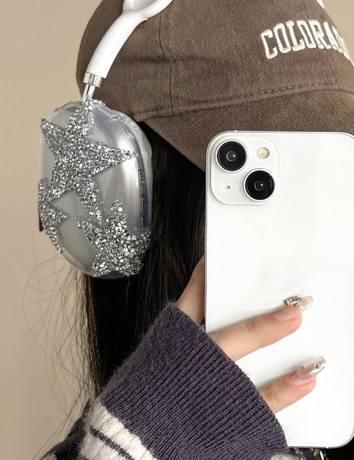 3 in 1 Bling Case Cover for AirPod Max, Clear TPU Glittering Rhinestones Stars Protective Ear Cups Covers Silicone Earpad Headband Covers Compatible