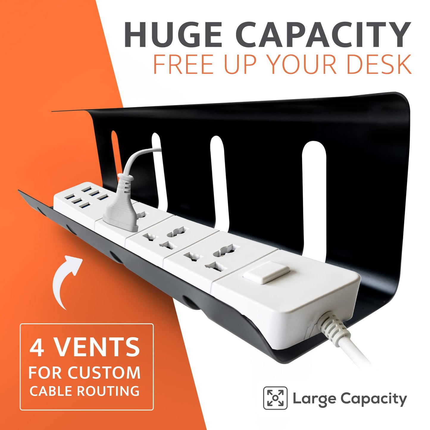 EXTNGO - Under Desk Cable Management Tray [2 Pieces] - Carbon Steel Desk Wire Organizer [16x4x4 in] - No Drilling Wire Management Under Desk with Glue