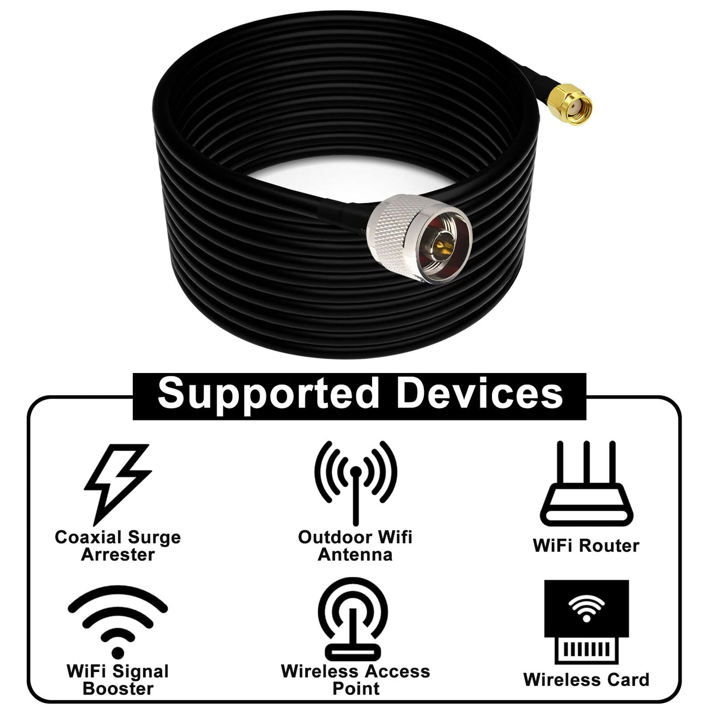 YOTENKO N Male to RP-SMA Male Lora Antenna Cable Reverse SMA N Male Pigtail 10M Low Loss for Receiver,3G/4G/LTE/GPS/Hotspot/WiFi Router/WiFi