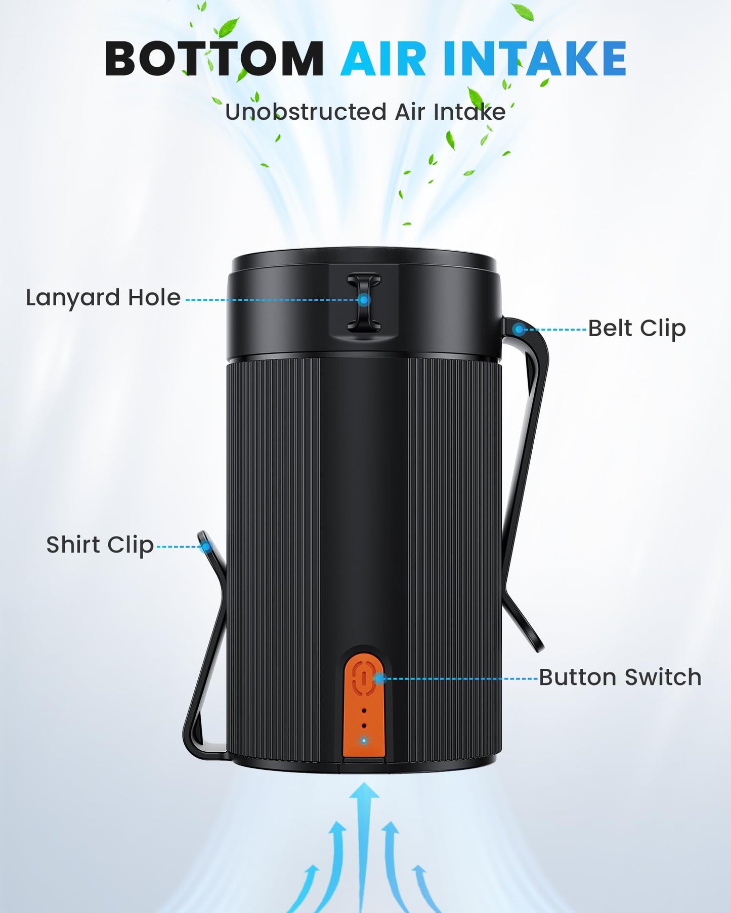 TEJINO Portable Fan, Personal Rechargeable Mini Waist Fan, 3000 mAh Battery Operated, Max 24H Working Time, 4 Speeds Clip Belt fan for Outdoor