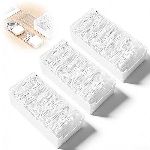 Geyynow 3 PCS Cable Organizer Box with 7 Clear Switch Case, Charger Cord Organizer Box for Home Office Desk Storage Accessories