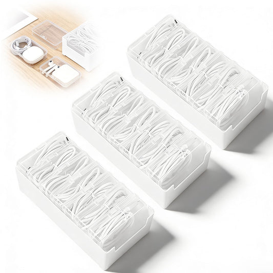 Geyynow 3 PCS Cable Organizer Box with 7 Clear Switch Case, Charger Cord Organizer Box for Home Office Desk Storage Accessories
