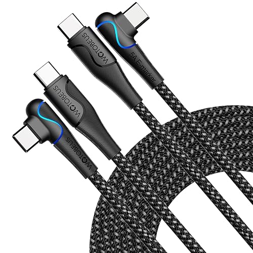 WOTOBEUS USB C to USB C Cable (2-Packs,10ft+3ft), with LED Rainbow Flow 7 Colors, 5A PD 100W PPS 45W Super Fast Charging Cable Right Angle, for iPhone