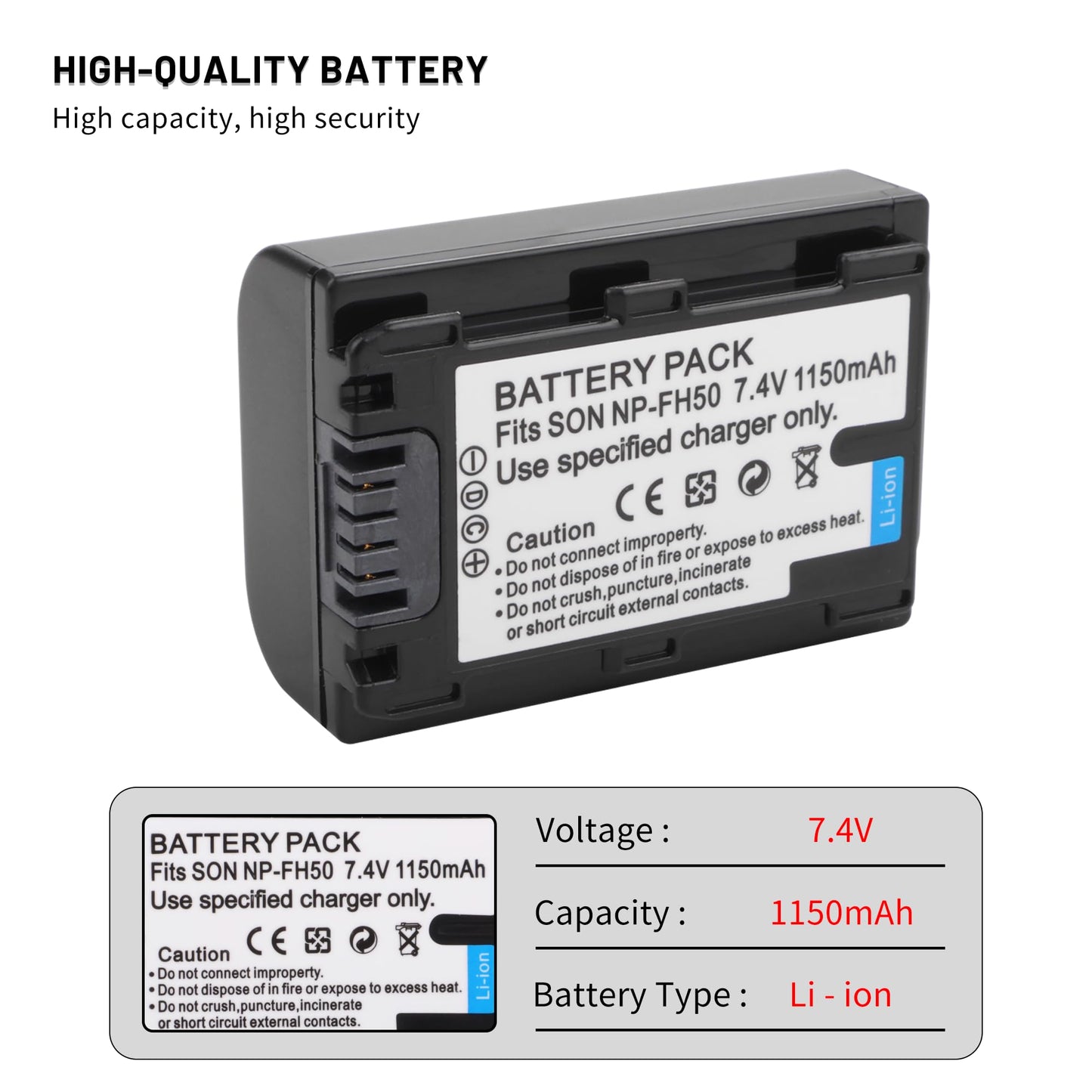 2-Pack NP-FH50 Battery with USB-C Smart LCD Dual Charger for Sony DSLRA230 DSC-HX1 DSC-HX100V HDR-TG5V DSLR-A230 DSLR-A330 DSLR-A380 DSLR-A390