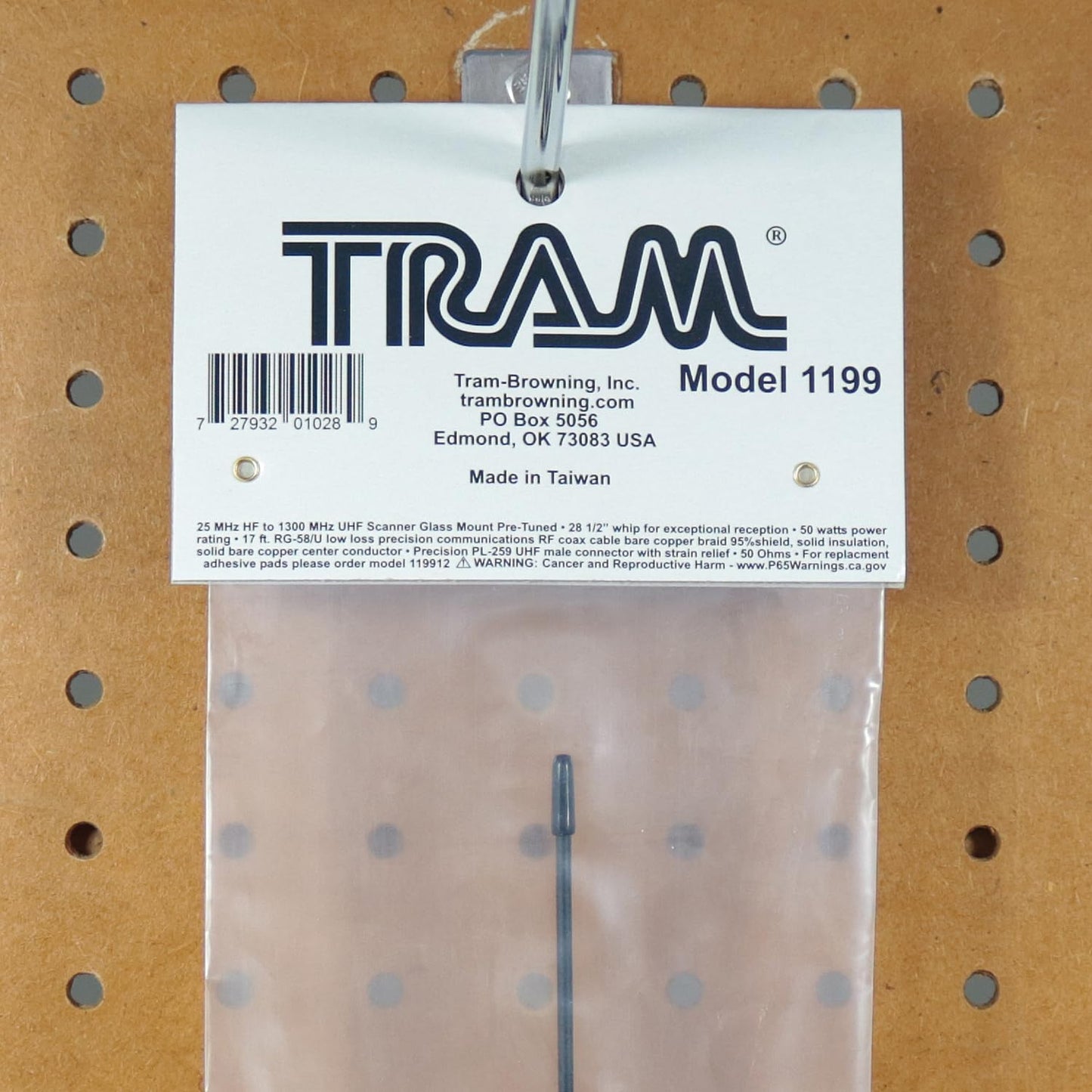 Tram 1199 25 MHz to 1,300 MHz Scanner Glass-Mount Antenna with RG58/U Cable and BNC Connector