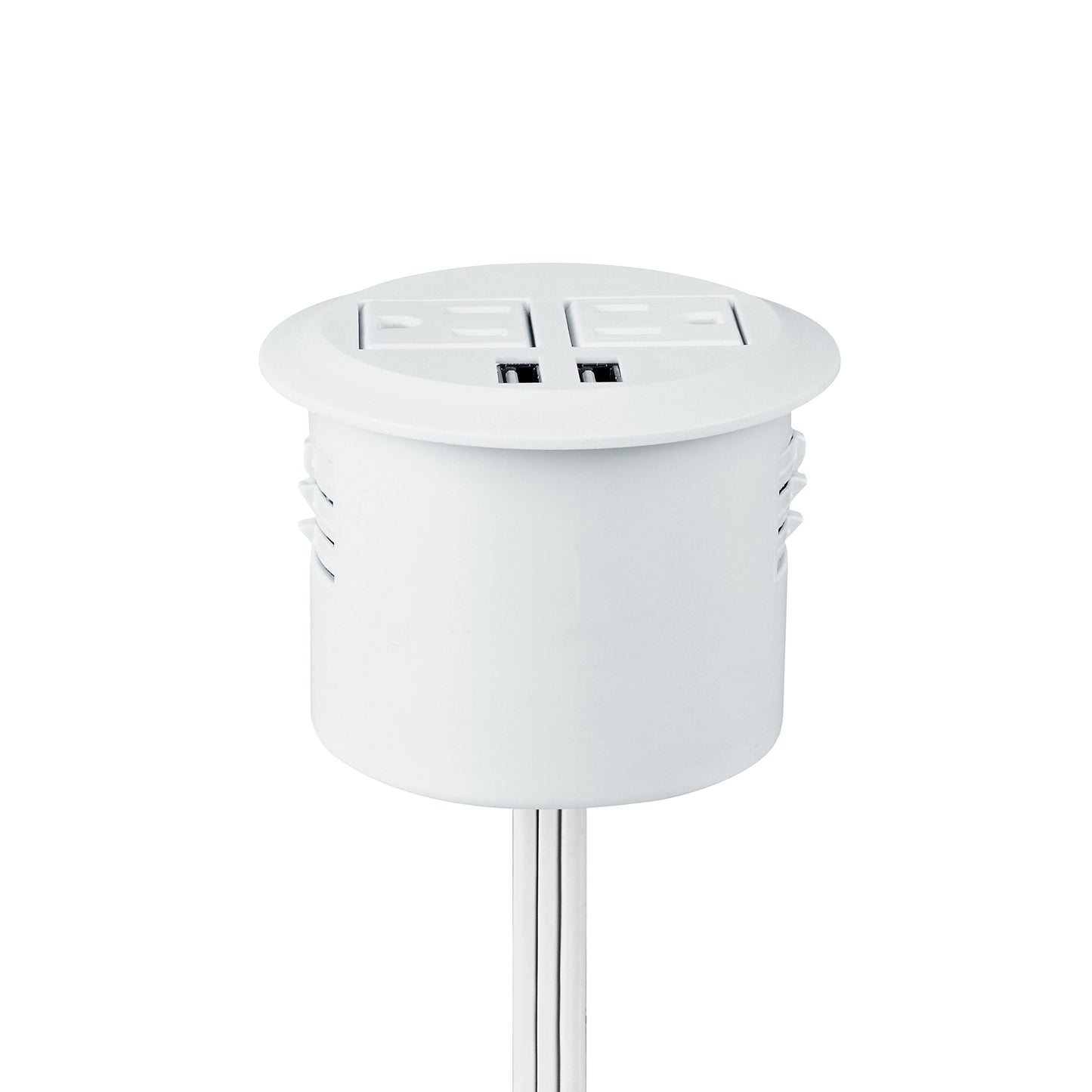Desktop Power Grommet Power Outlet Socket Desk Data Center 2 Outlet with 2 USB Ports with 10 FT Extension Cord(White)