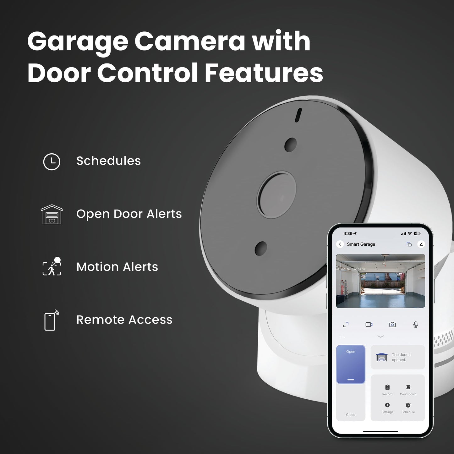 Feit Electric Smart Garage Door Camera, 2-Way Audio, Live Streaming, Human Motion Detection, 24/7 Recording, Infrared Night Vision, Remote Closure