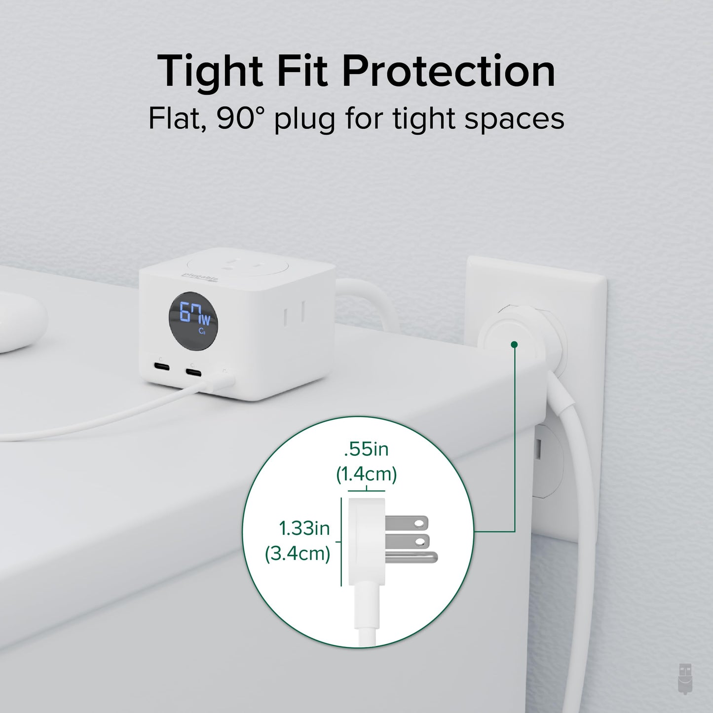 Plugable 67W USB C Power Strip, Charging Station Extension Cord with Multiple Outlets, Flat Wall Plug and Watt Meter, 3X USB-C, 3X AC Power Outlets