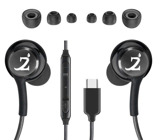 ZAMZAM PRO USB-C Type Stereo Headphones with Hands-Free Built-in Microphone Buttons + Crisp Digital Titanium Clear Audio!