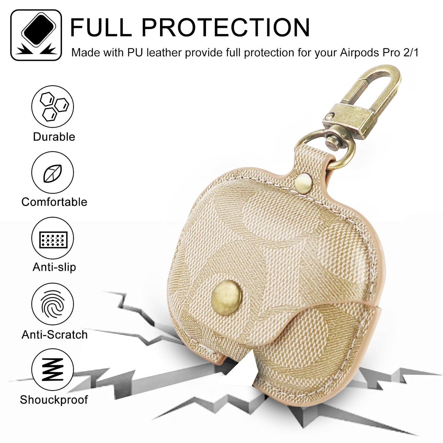 Compatible with AirPods Pro 2nd/1st Generation Case Cover, Leather Full Body Shockproof Protective Cover for AirPods Pro 2&1 Gen Case for Women Men