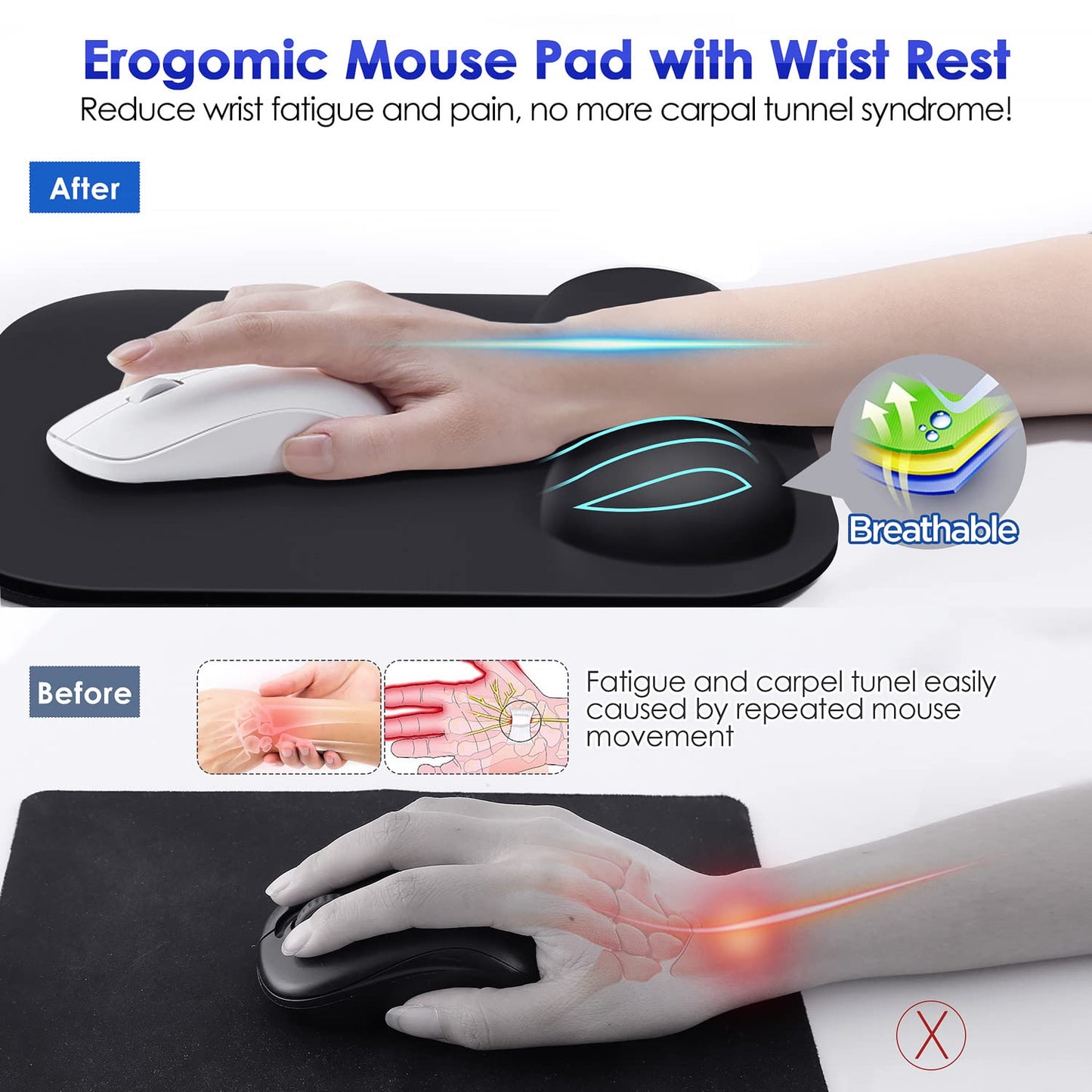 Gimars Large Smooth Superfine Fibre Memory Foam Ergonomic Mouse Pad Wrist Rest Support Mousepad with Nonslip Base for Laptop, Computer, Gaming&Office