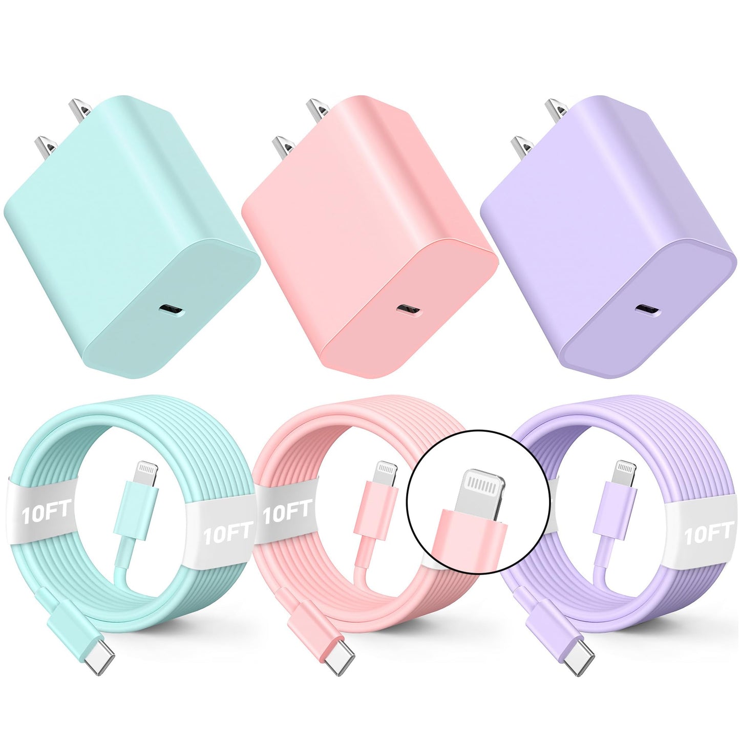 BUSFUL Compatible with iPhone Charger Fast Charging, [3Pack 10FT] 20W PD USB C Wall Charger Block with Type C to Lighting Cable Compatible…