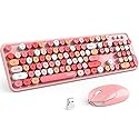 MOFII Wireless Keyboard and Mouse Combo, Pink Wireless Keyboard, 2.4GHz Retro Full Size with Number Pad & Cute Mouse for Computer PC Laptop Windows