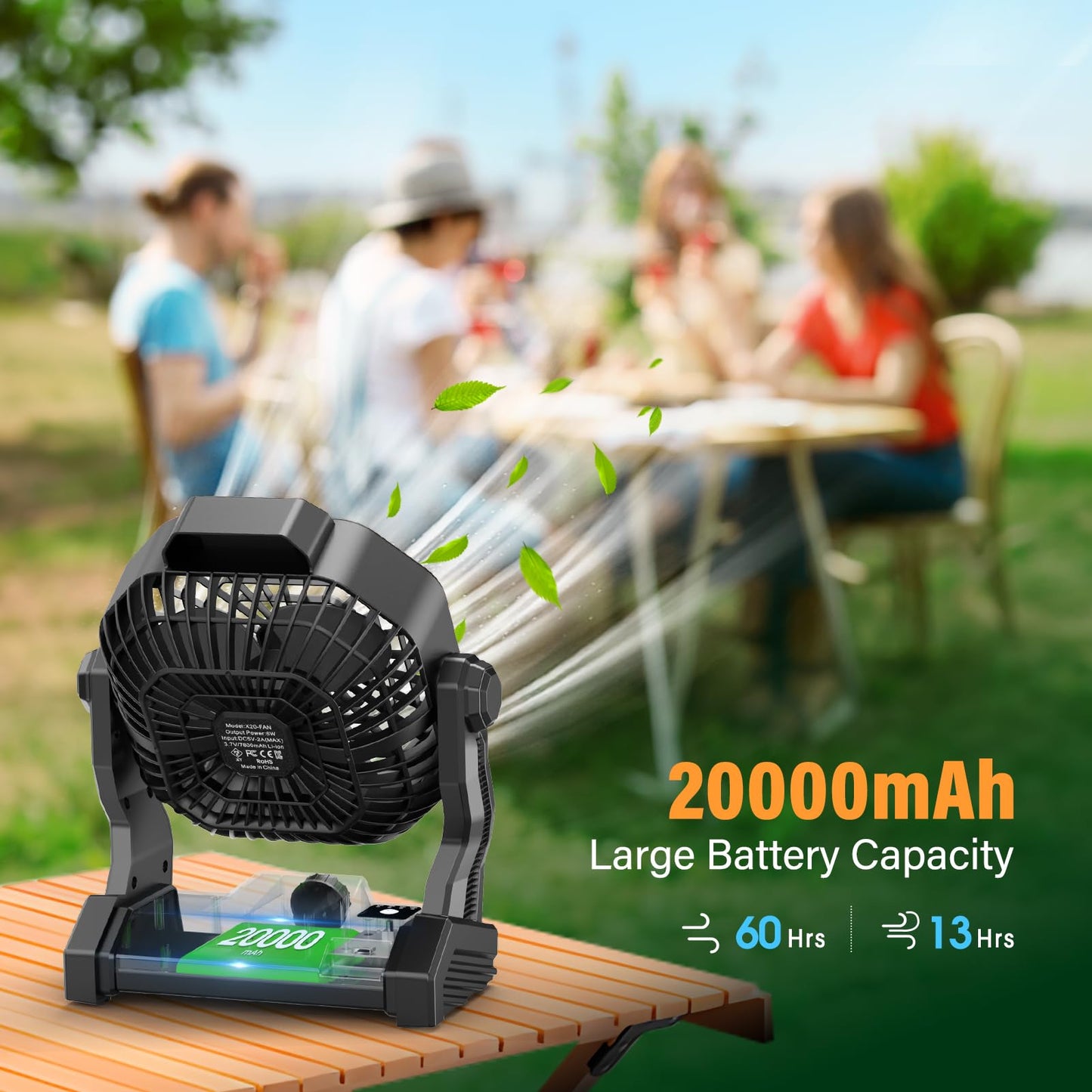 JINLICTE Solar Fan with LED Lantern, Camping Fan with 7W Solar Panel, Rechargeable Solar Powered for Outside, Quiet Battery Operated Tent for Picnic