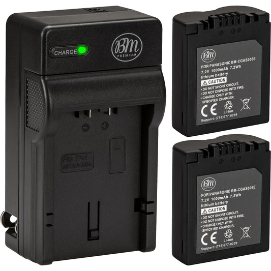 BM Premium Pack of 2 CGA-S006 Batteries and Battery Charger for Panasonic Lumix DMC-FZ7, DMC-FZ8, DMC-FZ18, DMC-FZ28, DMC-FZ30, DMC-FZ35, DMC-FZ38