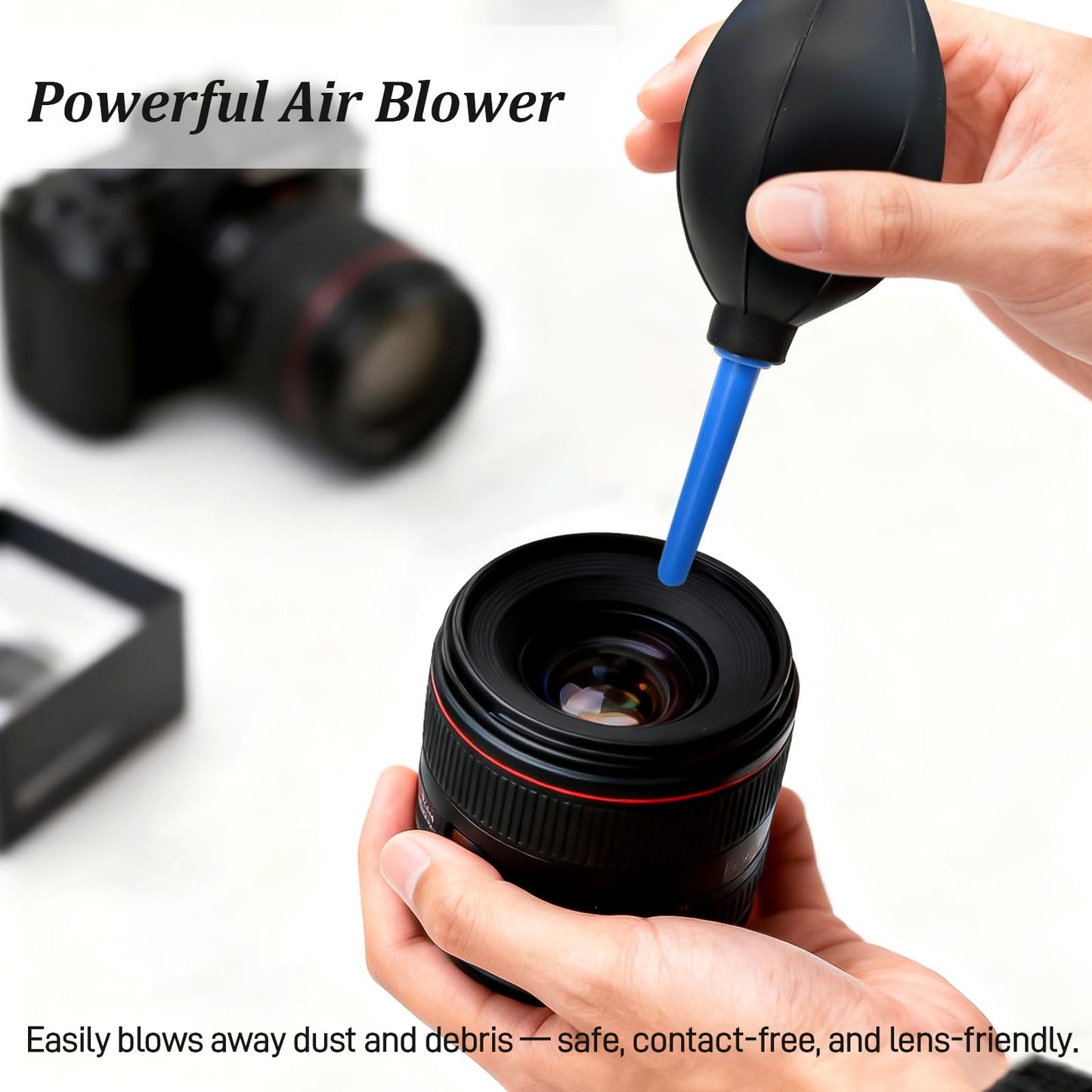2-Pack Soft Brush Manual Rubber Air Blower Dust Cleaner for Camera, Telescope, Microscope, and Electronics - Black & Blue