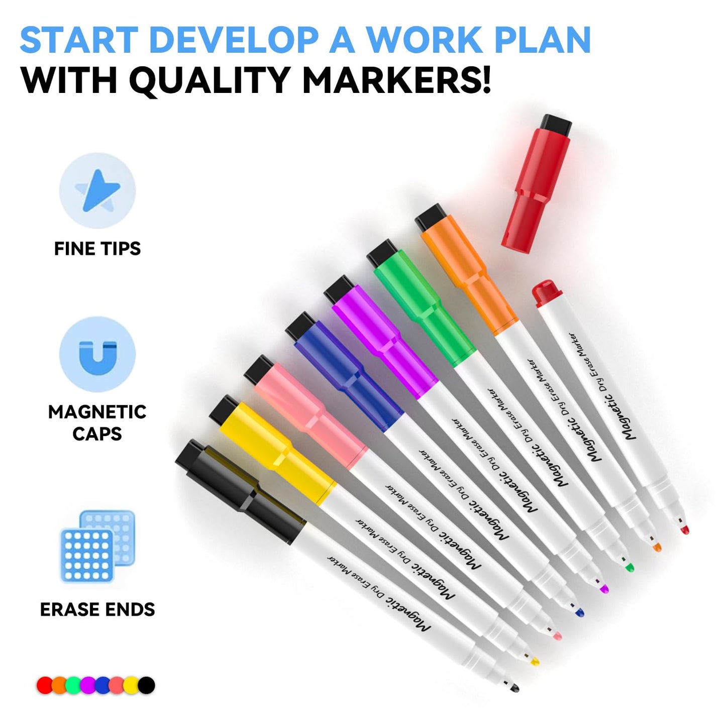 Dry Erase White Board, Cazeyoo Magnetic Desktop Whiteboard 8 x 12inch with Stand, 8 Markers, 4 Magnets and 1 Eraser, Portable Double-Sided White Board