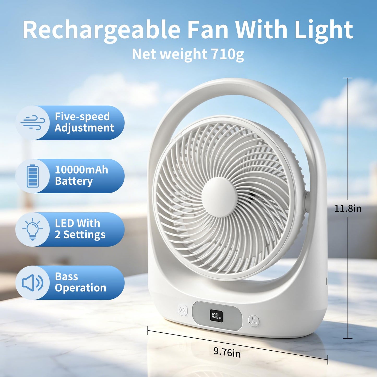 Sderx Desk Fan, 10000mAh Rechargeable Battery Fan, 20H Runtime