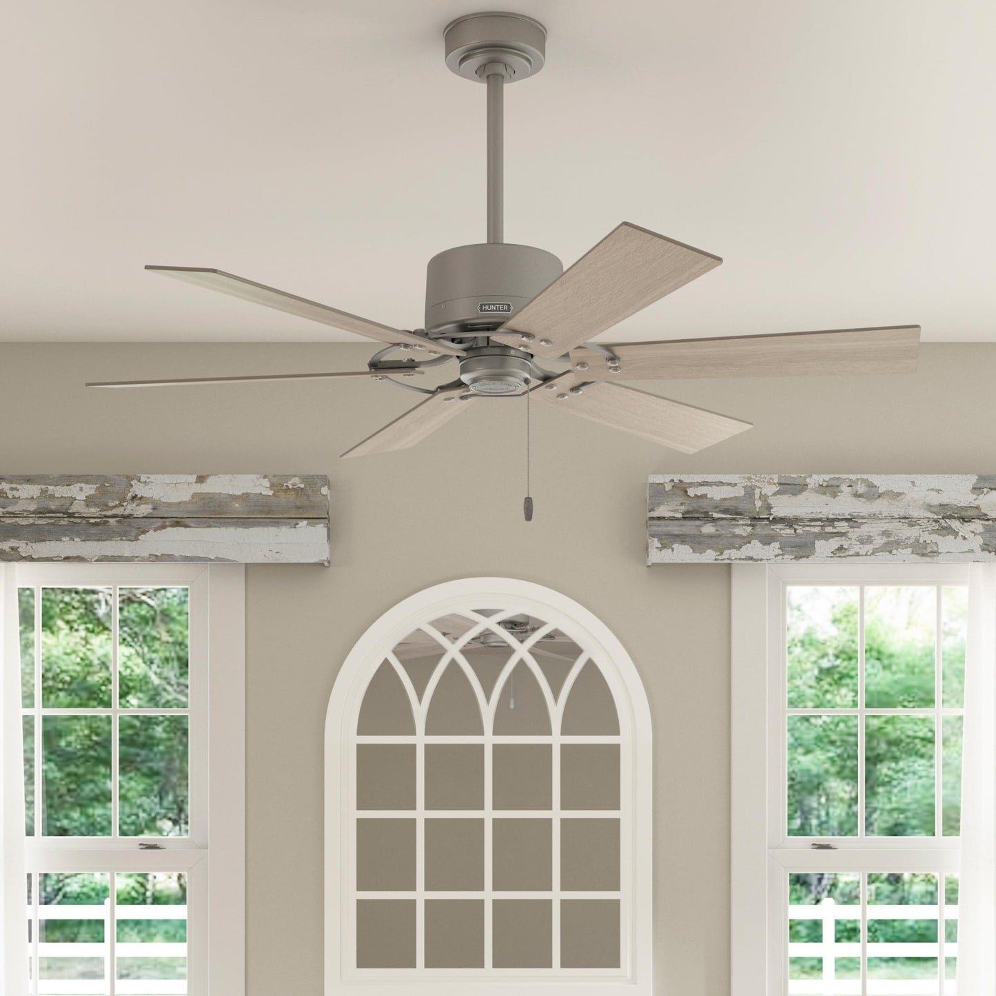 Hunter Fan 52 inch Casual Matte Silver Finish Indoor Ceiling Fan with 6 Blades and Pull Chain (Renewed)