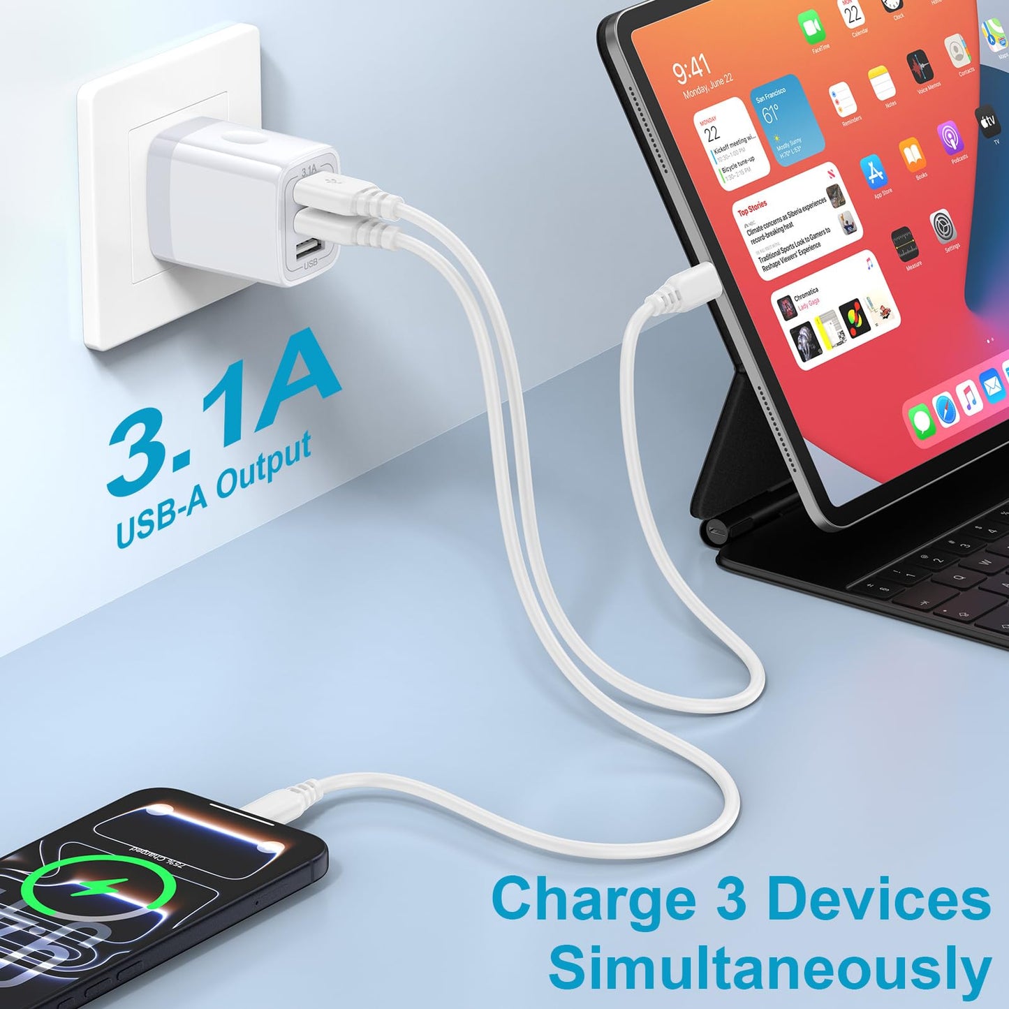Fast Charging Block,USB Plug Wall Charging Adapters 3.1A Multiple Wall Charger Box Cube Brick for Samsung Galaxy S26 S25 S24 S23 Ultra A17 A16 A15 A14