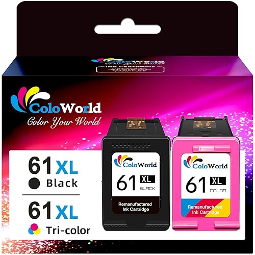 ColoWorld Remanufactured Ink Cartridges Replacement for HP 61XL 61 XL Combo Pack for Envy 4500 4502 5534 5535 DeskJet 2512 2542 2540 2544 3000 3050a