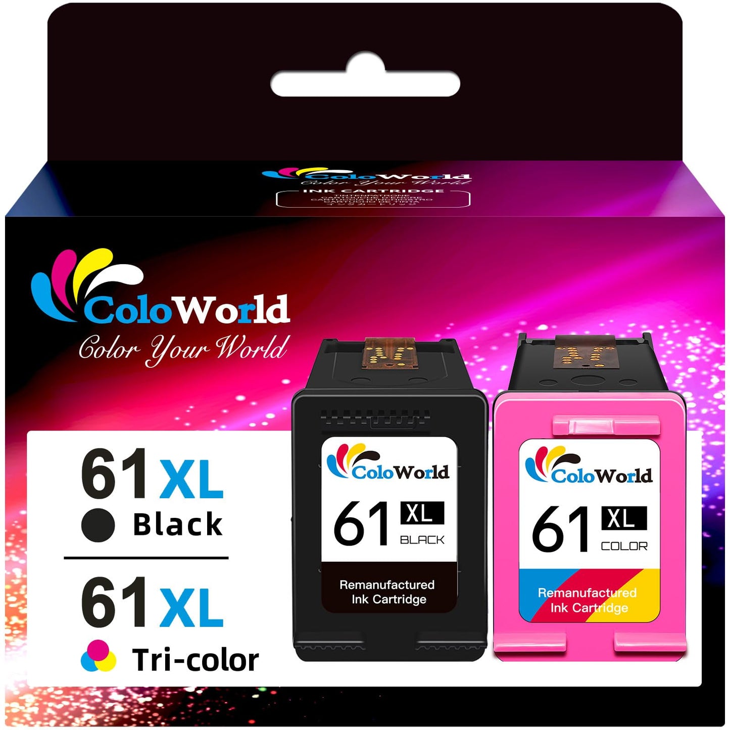 ColoWorld Remanufactured Ink Cartridges Replacement for HP 61XL 61 XL Combo Pack for Envy 4500 4502 5534 5535 DeskJet 2512 2542 2540 2544 3000 3050a