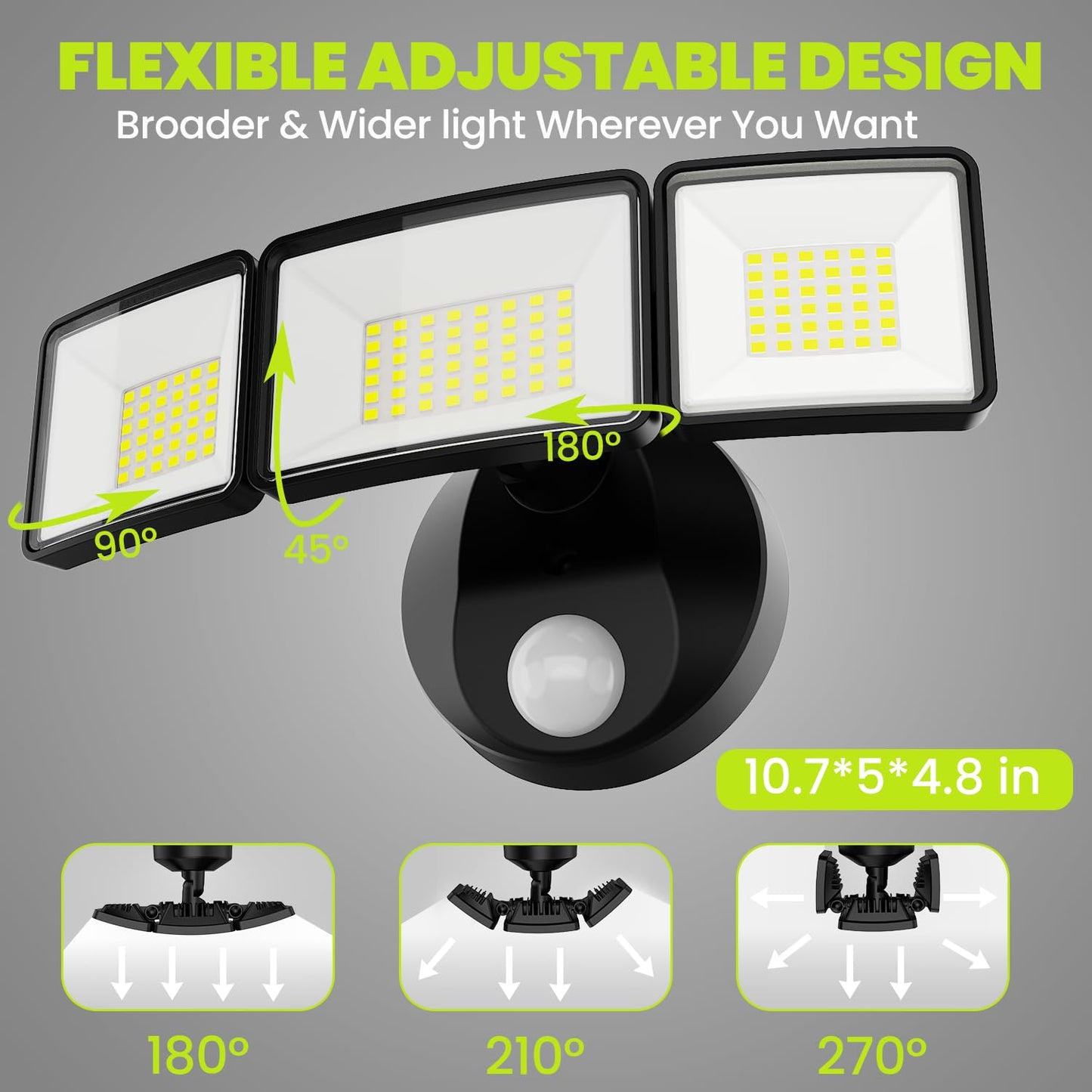 MAGAGUVU 7500LM LED Security Light Motion Sensor Outdoor Lights, Adjustable 3 Head Hardwired LED Flood Lights Outdoor, IP66 Waterproof, 38W Motion