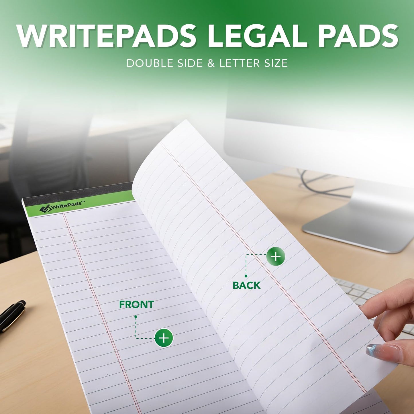 KAISA White Legal Pads Writing Pads 600 Sheets Recycled Paper, 8.5"x14" Wide Ruled Lined Paper Perforated 50 sheets Hard Back Notepads Large Legal Pad