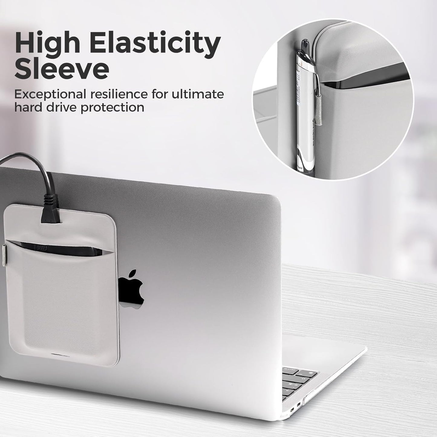 2 Pack Portable External Hard Drive Holder, Reusable Adhesive HDD Pouch Sleeve with Secure Flap & Cable Hole, Laptop Hard Drive Protective Case, 5.9 x