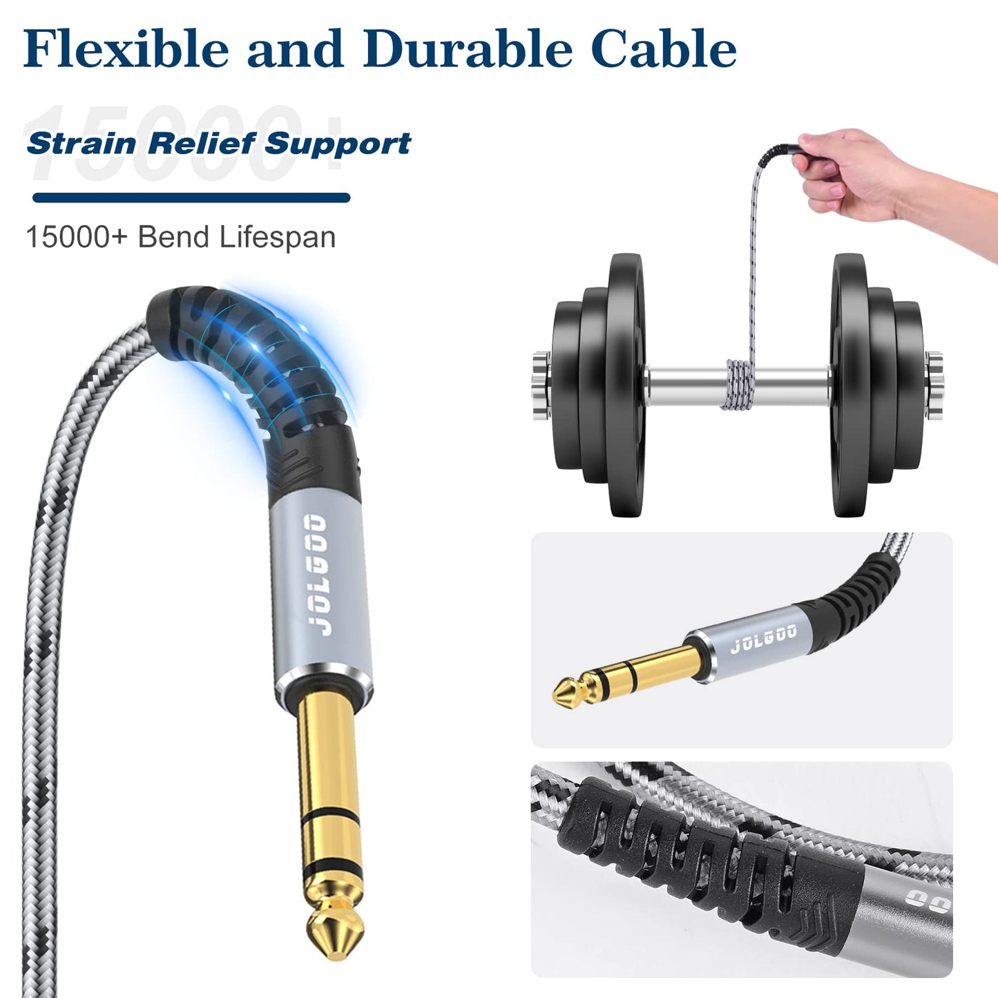 JOLGOO 1/4 Inch TRS Instrument Cable 3.3 FT 2-Pack, Quarter inch Audio Cable, 6.35 Balanced Interconnect Line for Electric Guitar, Bass, Keyboard…