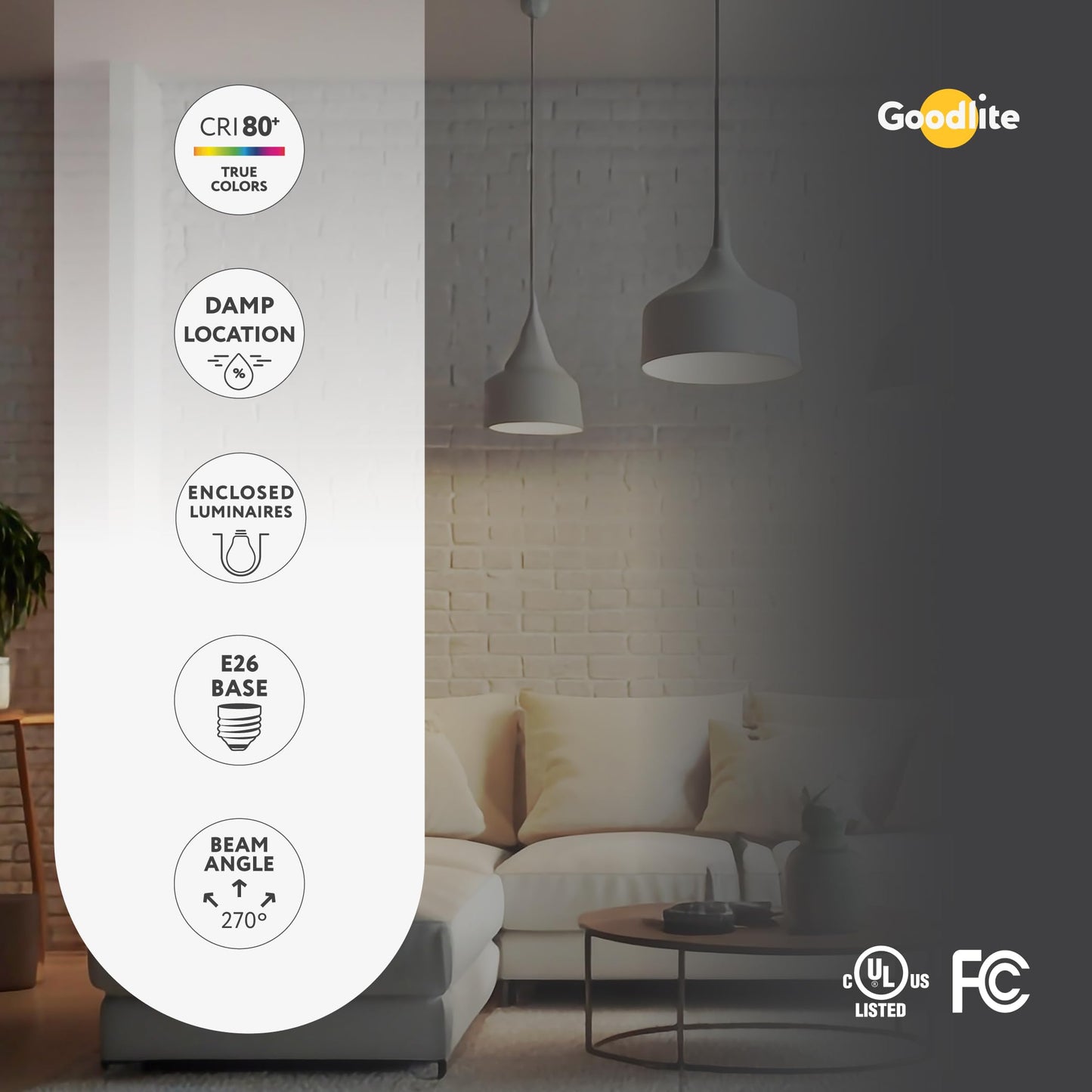 Goodlite A19 Standard LED Light Bulb - 9 Watt, 60W Equivalent, 800 Lumens, High CRI, 5000K Super White, Non-Dimmable, UL Listed, 15,000 Life Hours