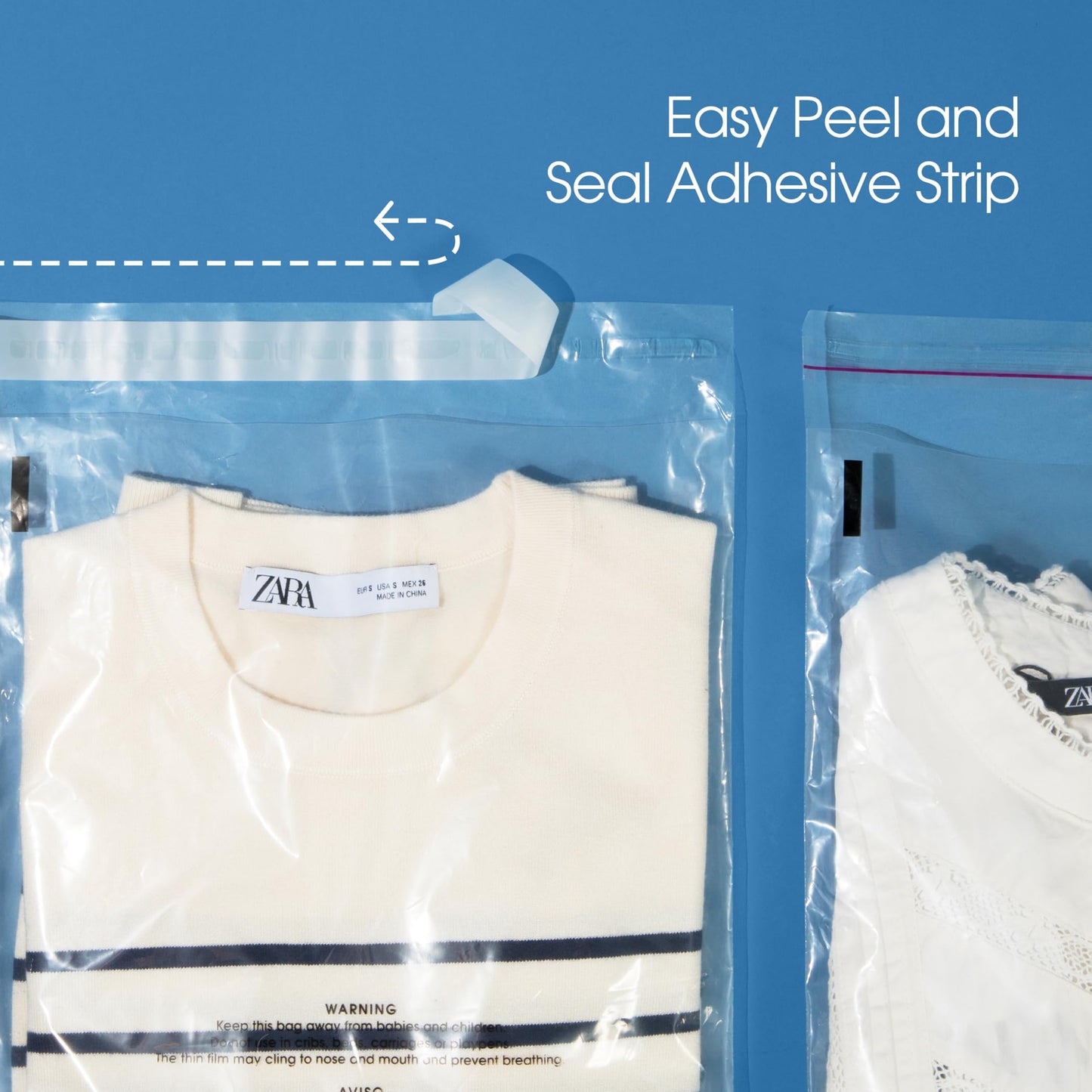 11" X 14" (1000 Count) Self Seal Clear Poly Bags with Suffocation Warning