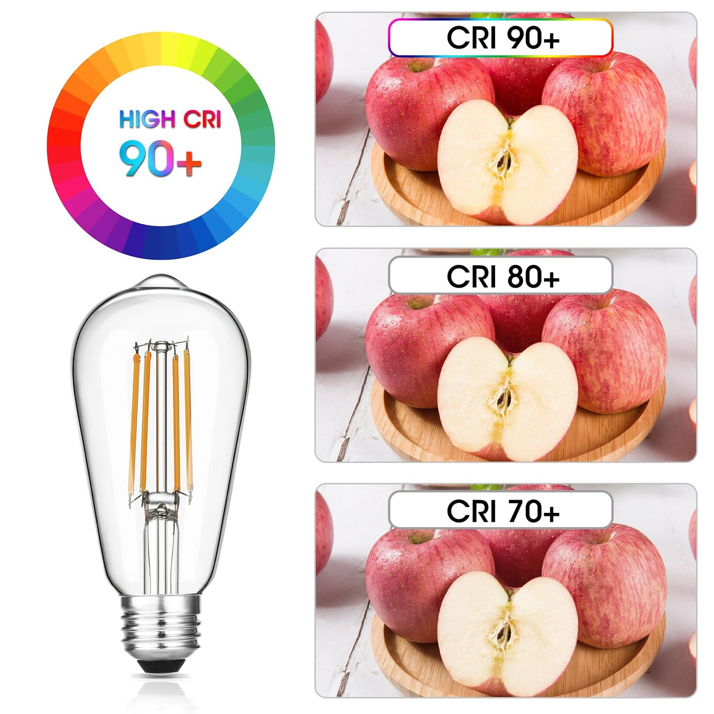 Gozelux Vintage LED Edison Bulbs 6W, Equivalent 60W Incandescent, Warm White 2700K, ST58 Antique LED Filament Bulbs with 90+ CRI, E26 Medium