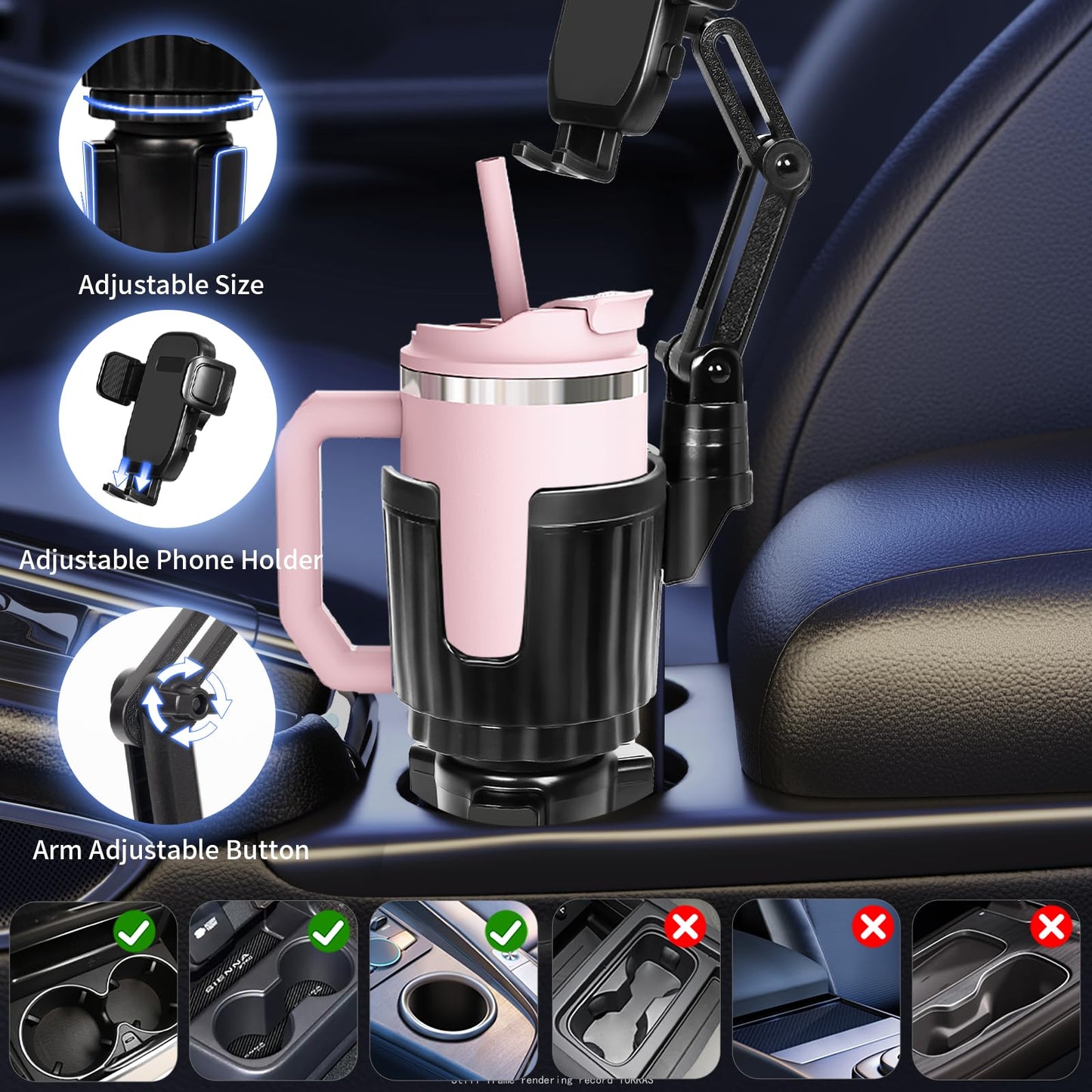 YUHENG Upgraded Cup Holder Phone Mount for Car - Permanent Screw-Fixed Base (No Wobble), Offset Space-Saving Design,Universal Adjustable Cell Phone