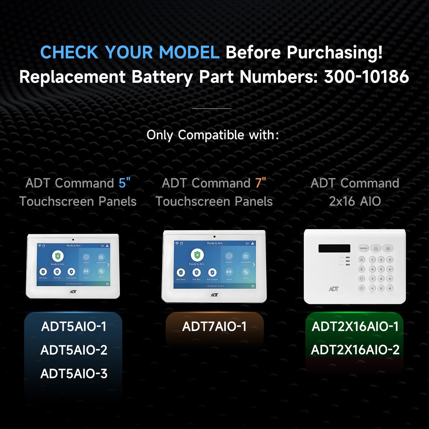 Upgraded 300-10186 Replacement Battery for ADT Command Smart Panel ADT5AIO-1/2/3, ADT7AIO-1 & Honeywell Home Security System Keypad ADT2X16AIO-1/2