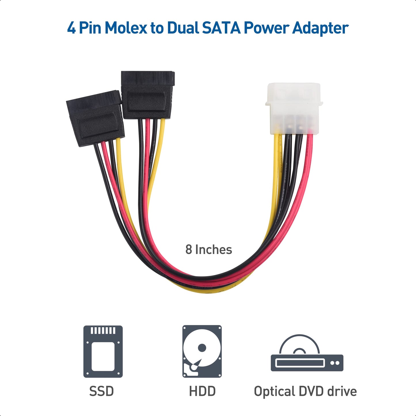 Cable Matters SATA III Data Cable and SATA Power Cable Kit with Straight and 90 Degree SATA3 Connector, Power Splitter Adapter, and Molex Adapter