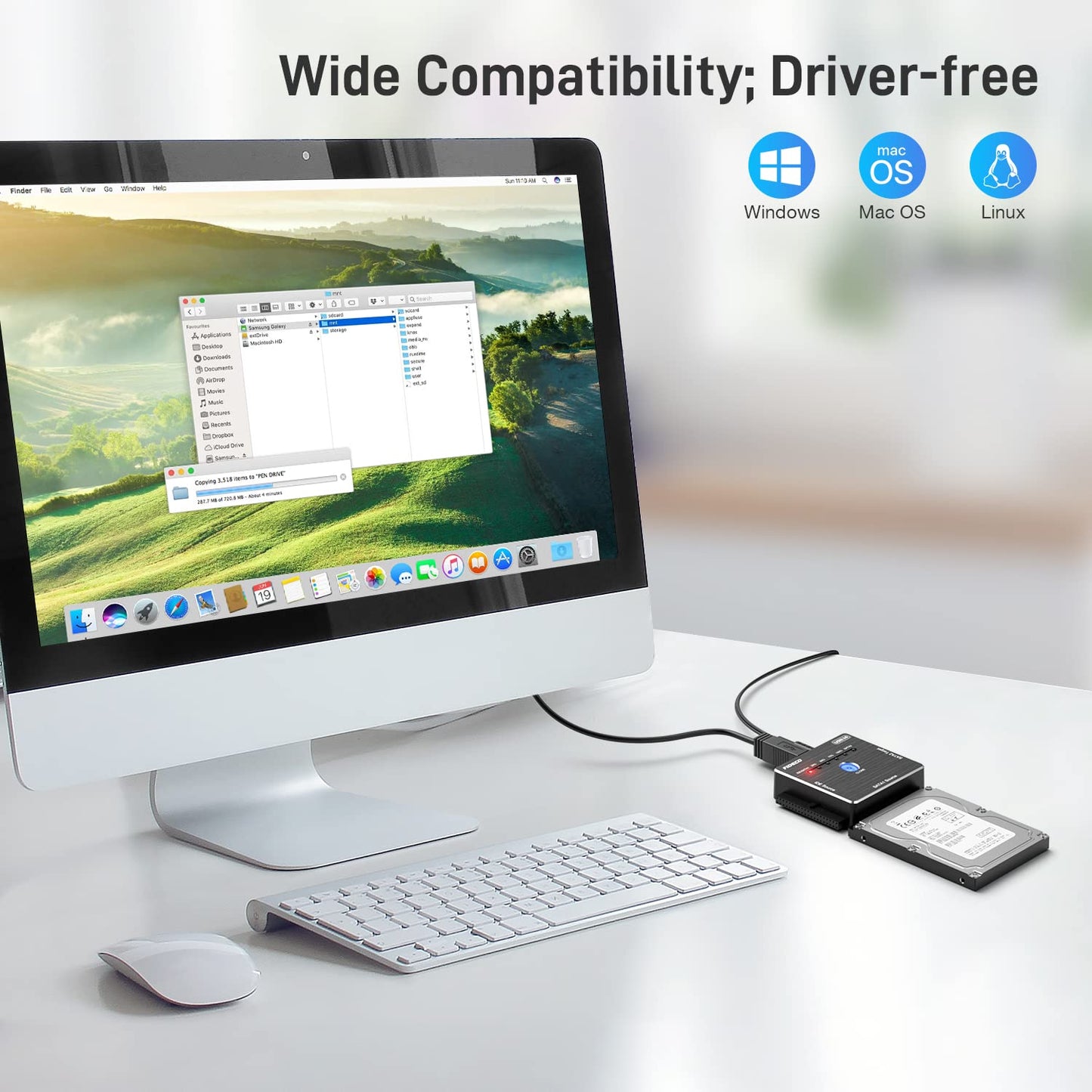 FIDECO SATA/IDE to USB 3.0 Adapter, Hard Drive Adapter Cable for Universal 2.5/3.5 Inch IDE/SATA External HDD SSD, 5.25-Inch DVD-ROM/CD-ROM/CD-RW